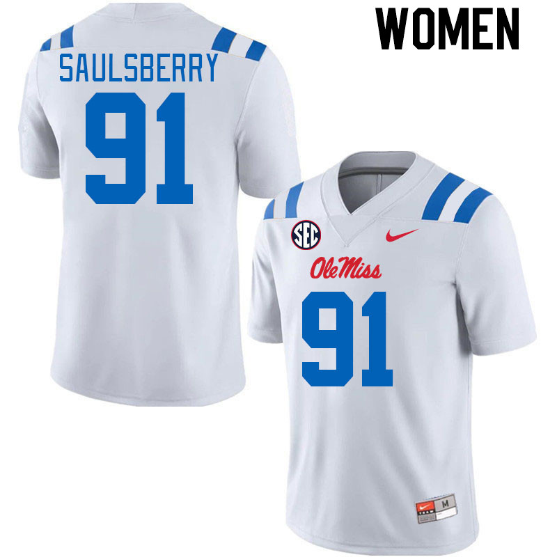 Women #91 Myles Saulsberry Ole Miss Rebels 2024 New Uniforms College Football Jerseys Stitched-White